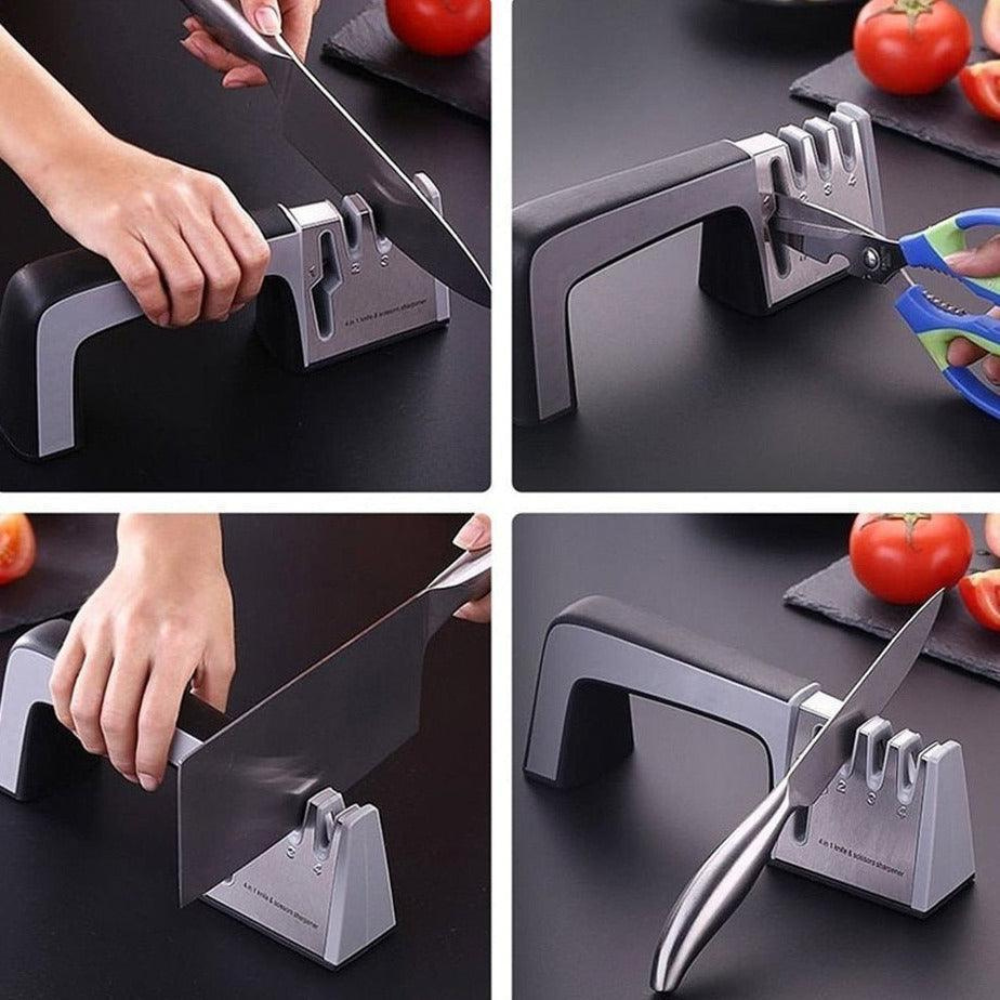 Knife Sharpener 4 in 1 Manual Pull-Through Tool for Blades and Scissors