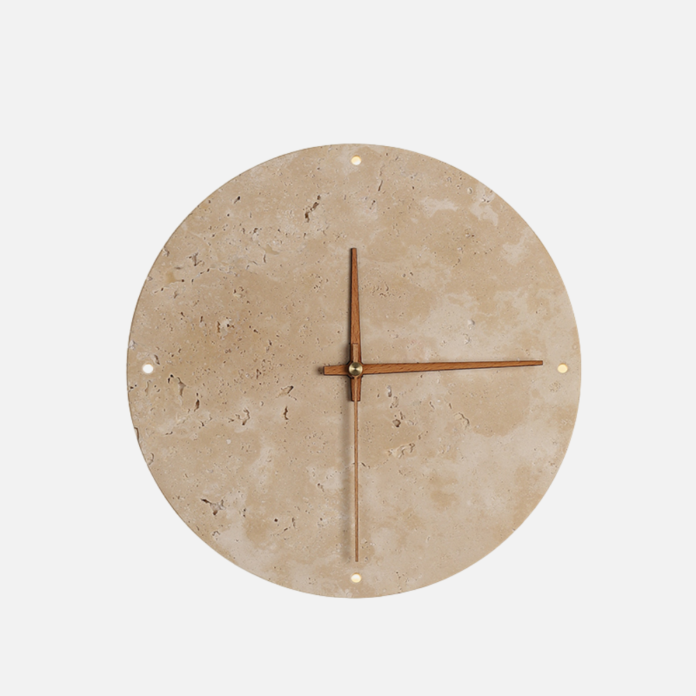 Modern Minimalist Wall Clock Travertine Natural Stone Backlit LED Sconce