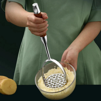 Potato Masher Stainless Steel Manual Food Press with Wooden Handle