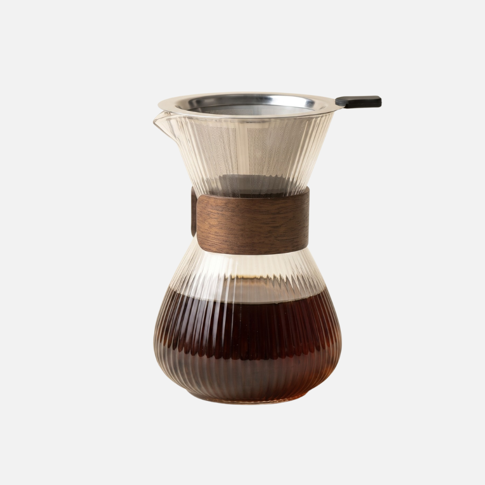 Pourover Coffee Brewer with Borosilicate Glass Carafe and Stainless Steel Filter