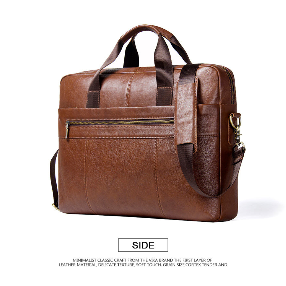 Briefcase for Men Genuine Cow Leather Messenger Shoulder Travel Bag 17 Inch