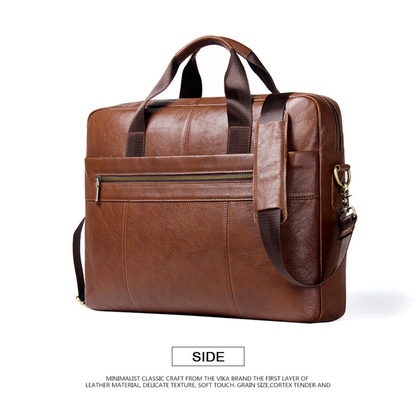 Briefcase for Men Genuine Cow Leather Messenger Shoulder Travel Bag 17 Inch