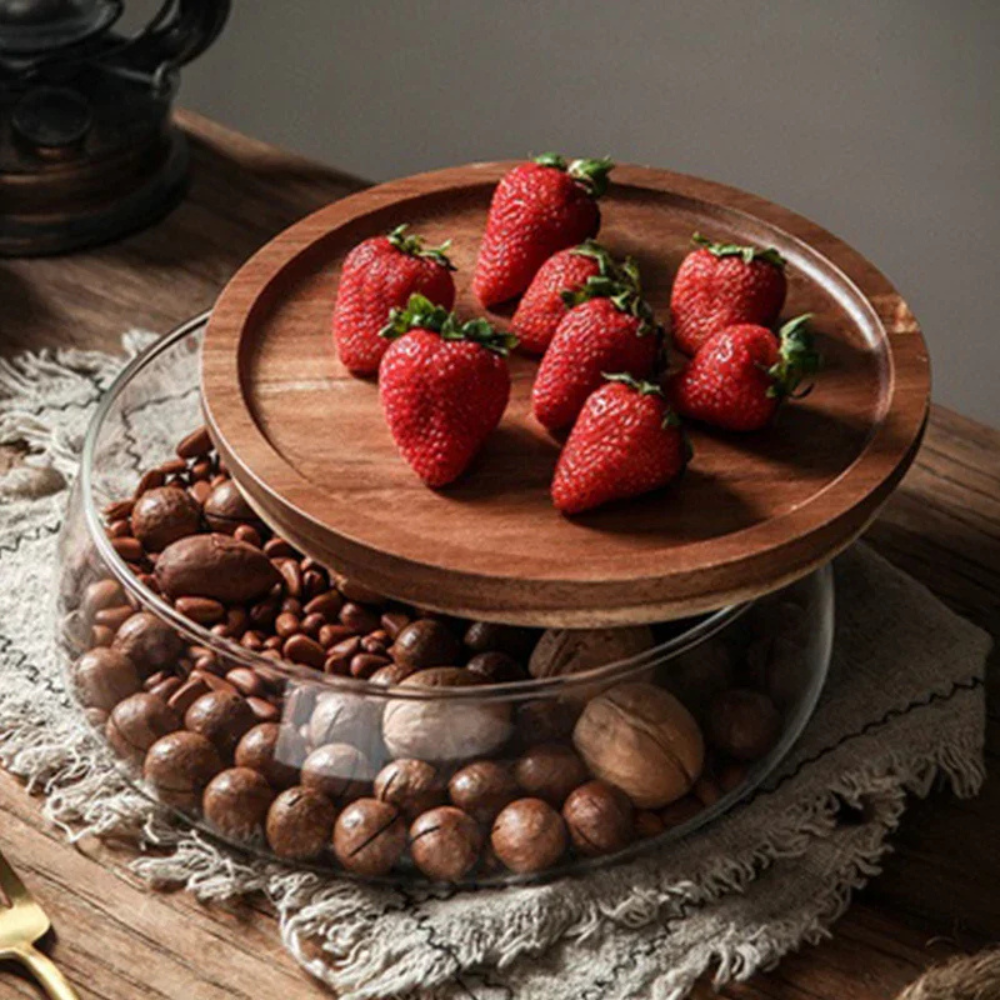 Wooden Food Container with Borosilicate Glass and Acacia Wood Lid