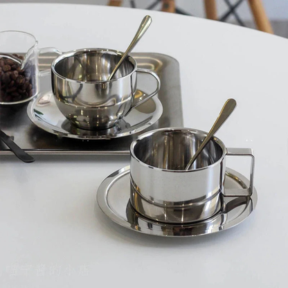 Stainless Steel Coffee Cup With Matching Saucer