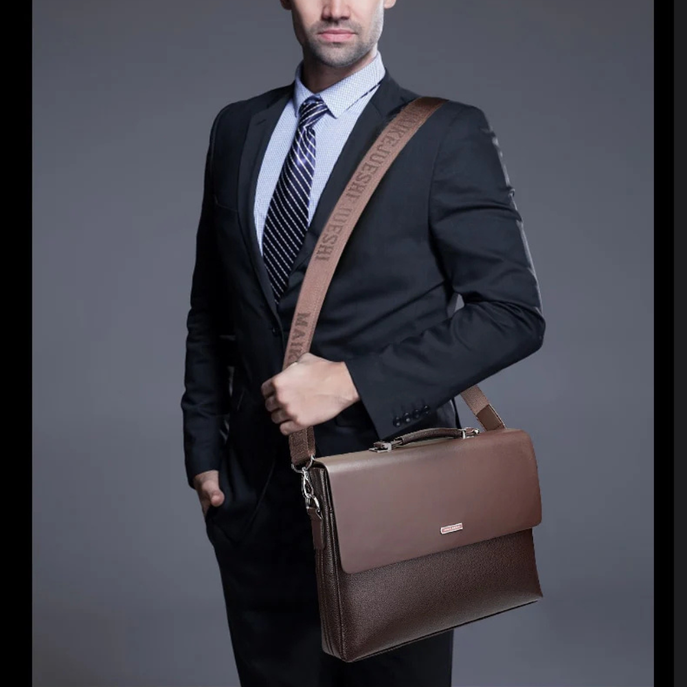 Briefcase Synthetic Leather Business Shoulder Bag with Laptop Sleeve