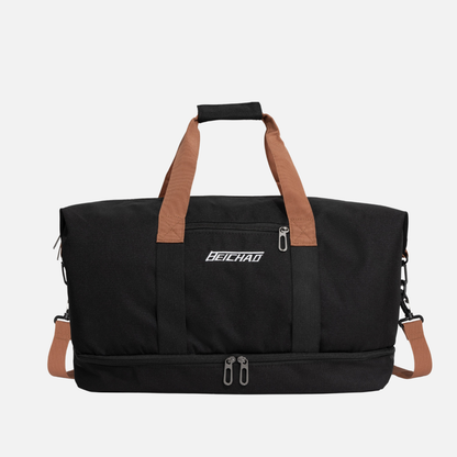 Travel Duffle Bag with Shoe Compartment, Wet Dry Separator and Trolley Strap
