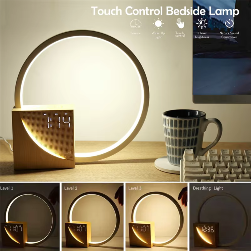 Smart Sunrise Alarm Clock with Circular Reading Lamp and USB Charger