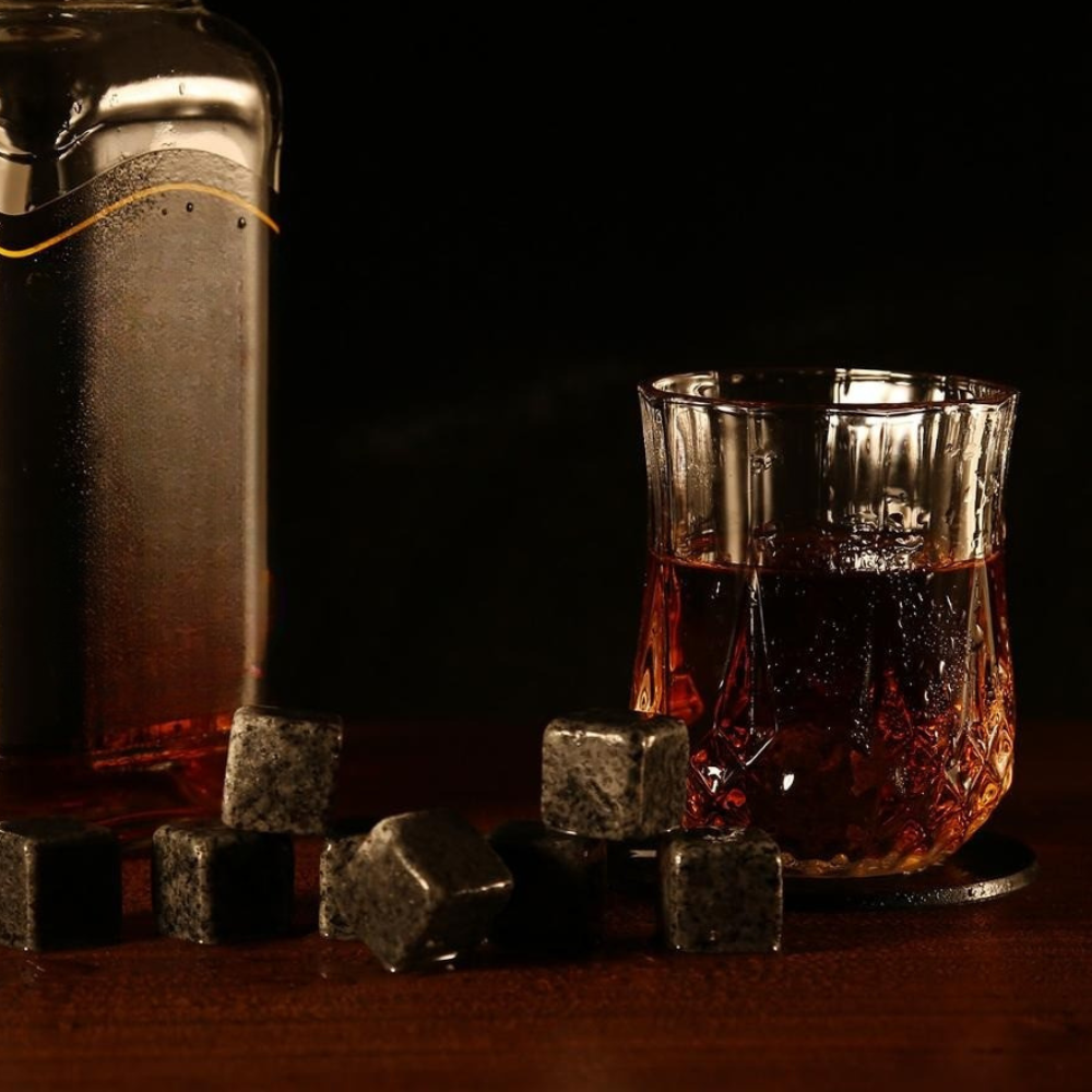 Whisky Glass Set With Granite Stones, Metal Tongs & Coasters - Gift Whiskey Glass Set