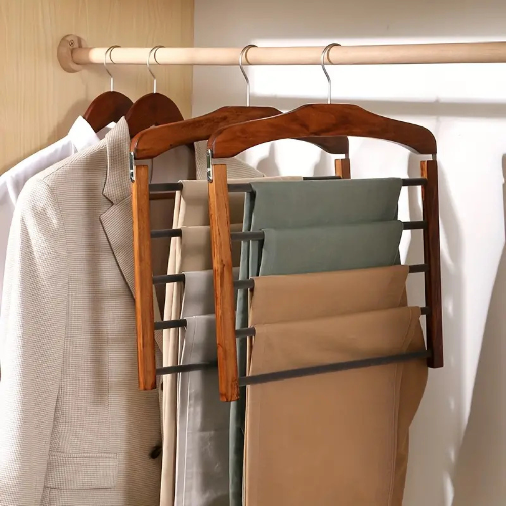 Pants Hanger Multi Bar Solid Wood Space Saving Closet Organizer Rack