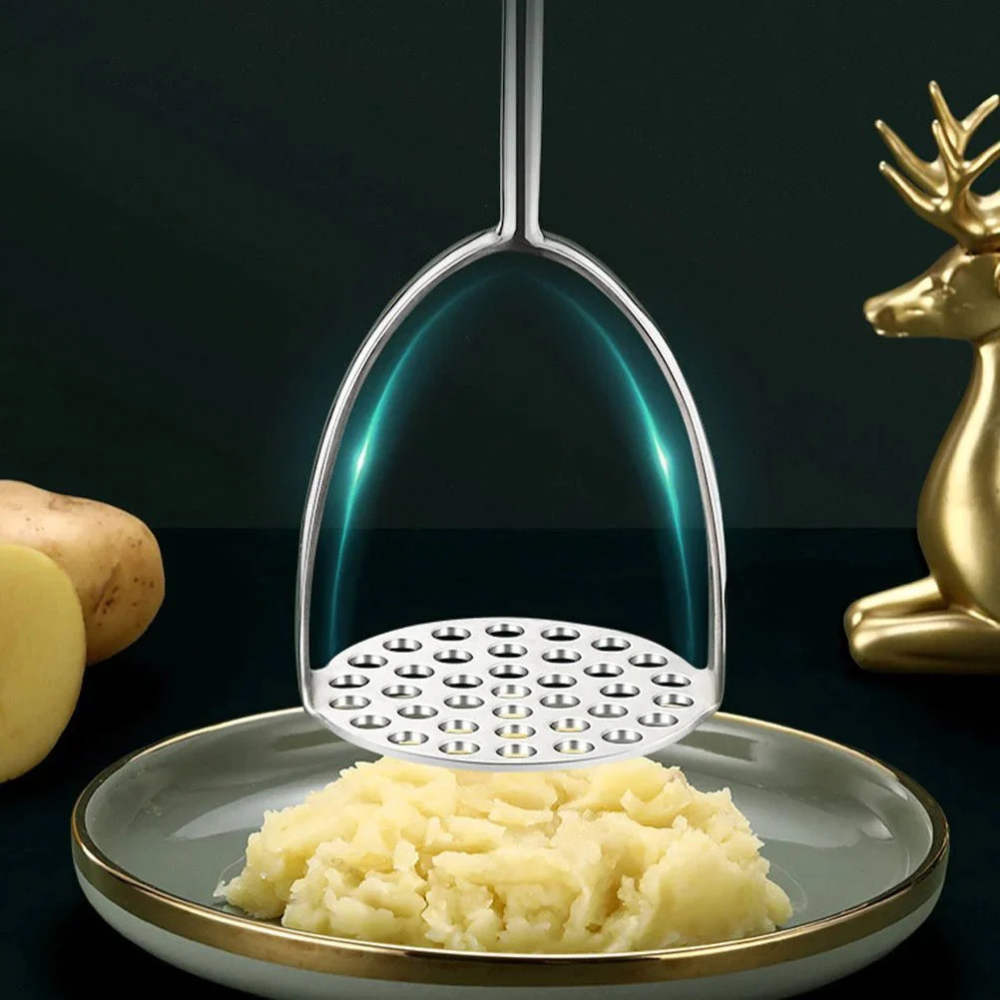 Potato Masher Stainless Steel Manual Food Press with Wooden Handle