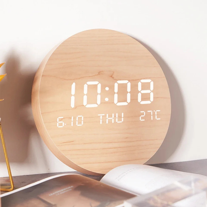 Digital Wall Clock with LED Display and Rechargeable Battery - 7.68" Diameter