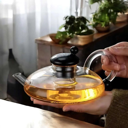 Glass Teapot Kettle WIth Filter & Tea Cups Matching Set