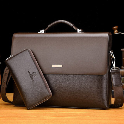 Briefcase Synthetic Leather Business Shoulder Bag with Laptop Sleeve