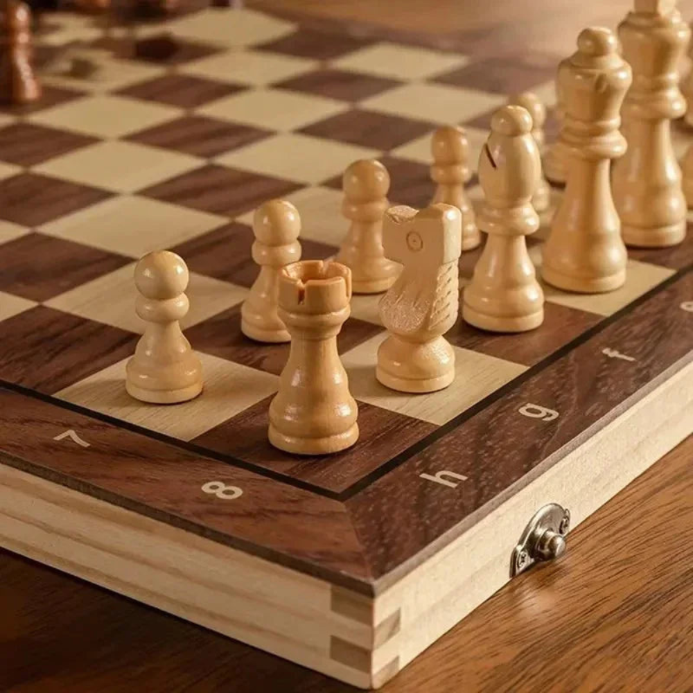 Wooden Folding Chess Set, Magnetic Board Game