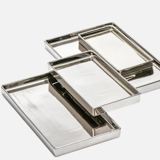 Rectangular Electroplated Ceramic Tray With 4 Different Sizes