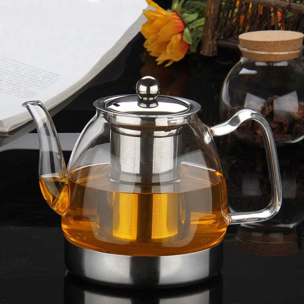 High Borosilicate Glass Teapot Stovetop Gas and Induction Cooker, Boiling Water Tea Kettle With Stainless Steel Filter