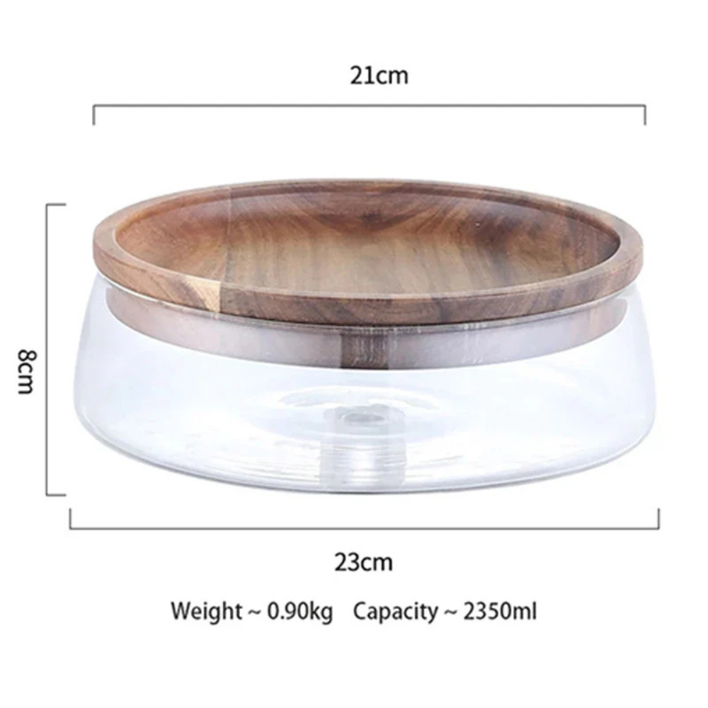 Wooden Food Container with Borosilicate Glass and Acacia Wood Lid