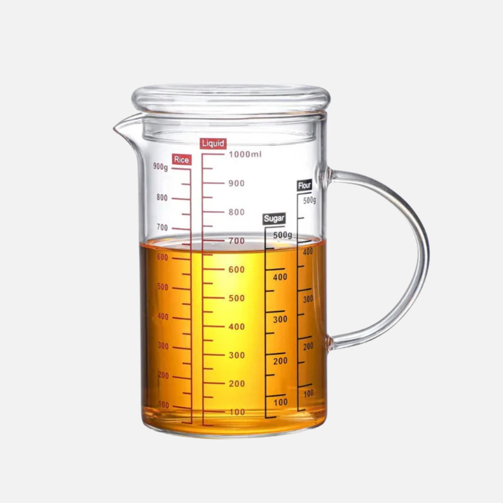 High Borosilicate Glass Measuring Cup, Cooking Measuring Cup - Glass Cups with Lid, Glass Lid and Bamboo Lid