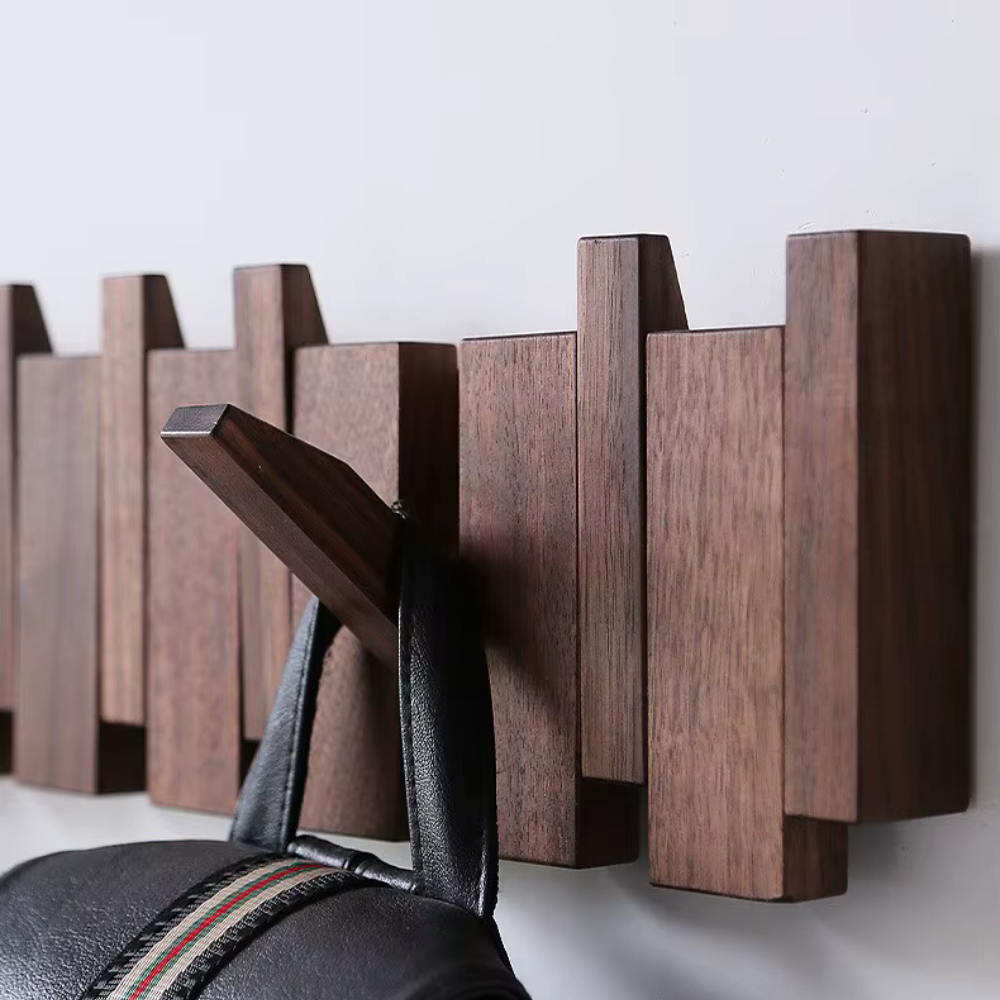 Wooden Folding Wall Coat & Hat Rack With Magnetic Hooks - Multiple Size Racks From 4 Hooks To 8 Hooks