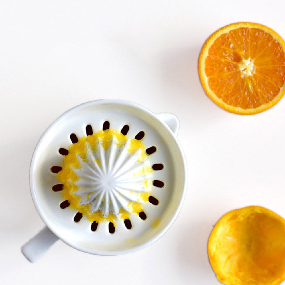 Orange Juicer Handheld Manual Lemon Press, Ceramic Ribbed Fruit Squeezer