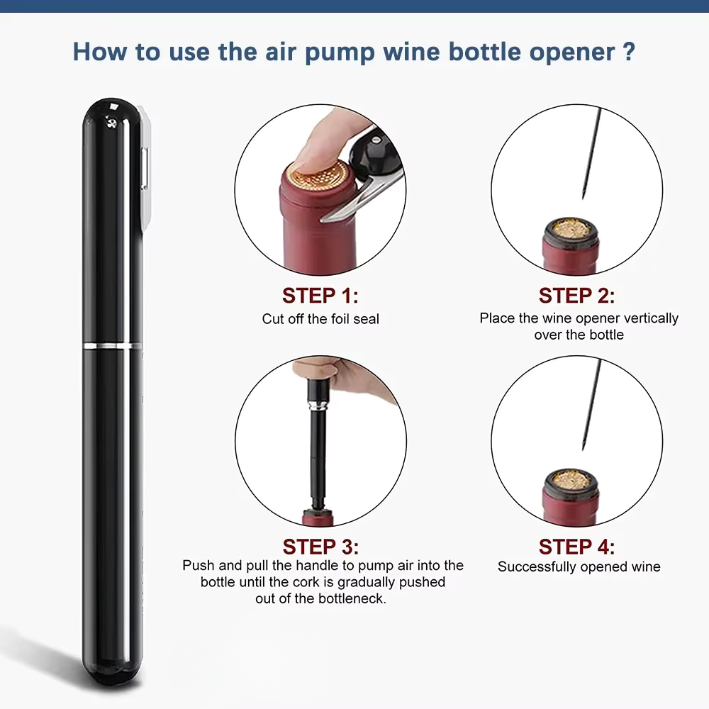Air Pump Cork Remover, Wine Opener With Foil Cutter
