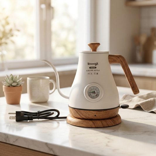 Stainless Steel Electric Tea Kettle with Gooseneck Spout and Thermostat Regulation