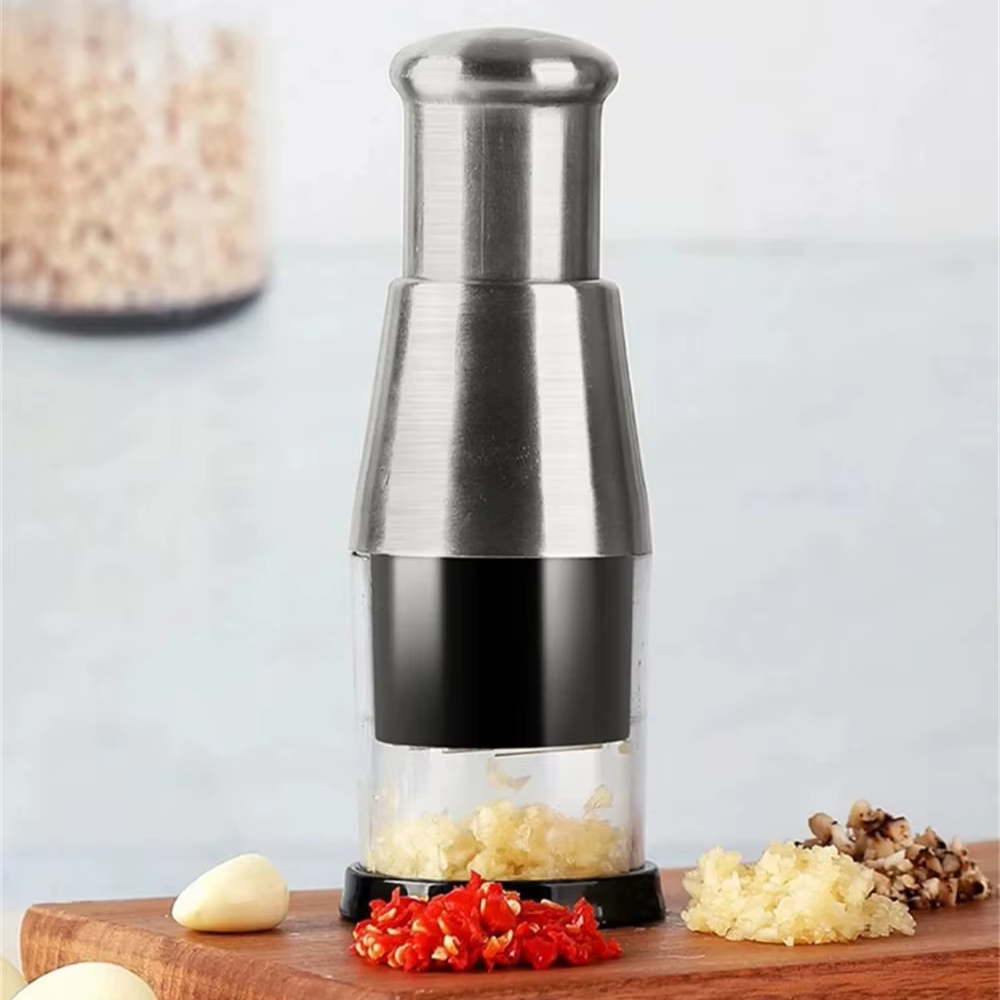 Garlic Chopper With Stainless Steel Blades For Fine or Coarse Vegetable Cutting