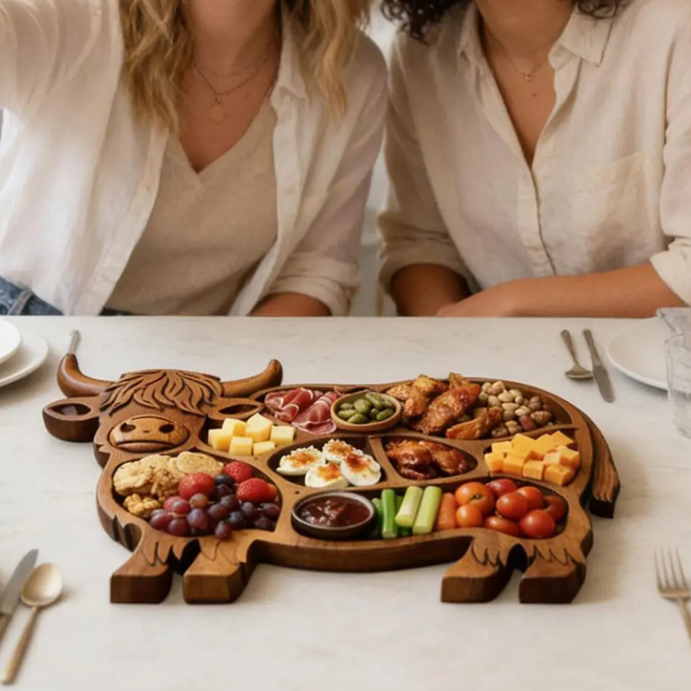 Wood Charcuterie Boards Cow Shaped Solid Wood Meat and Cheese Platter