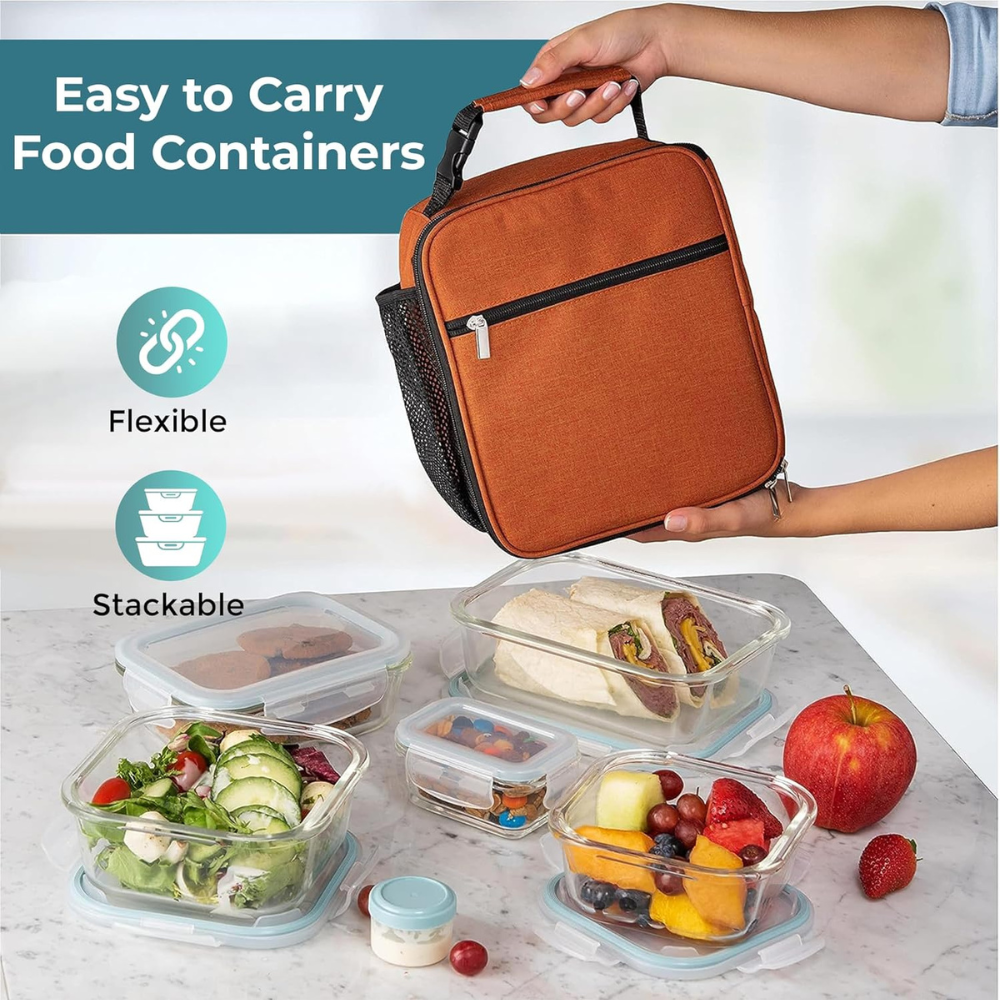 Glass Food Storage Containers Airtight 4 Pcs Set for Meal Prep, Gym and Work