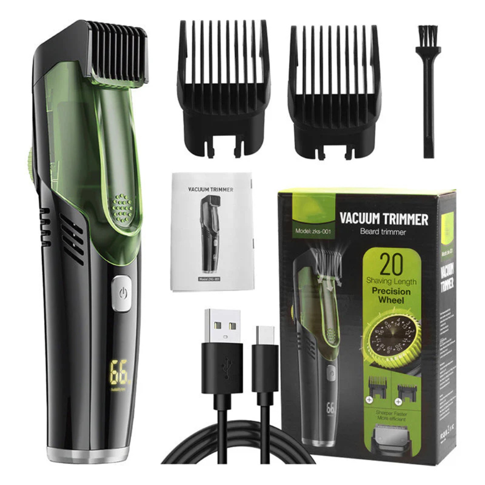 Electric Beard Trimmer with Vacuum and 20 Lengths for Versatile Grooming