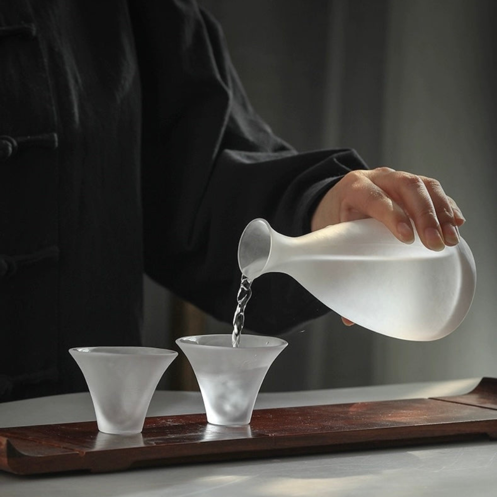 Mist Sake Cup Set, Frosted Glass Japanese Sake Drinking Set