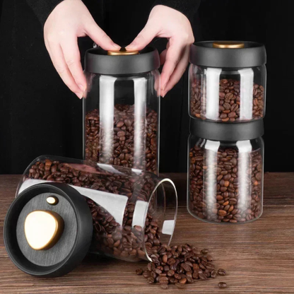 Air Tight Coffee Container Vacuum Sealed Glass Jar Canister for Fresh Beans
