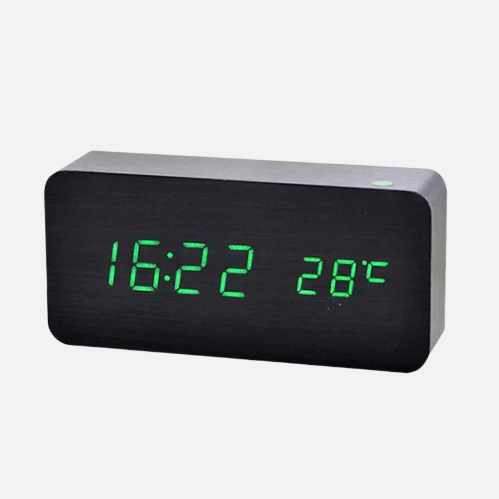 Wooden LED Digital Alarm Clock - Adjustable Brightness & Alarm System