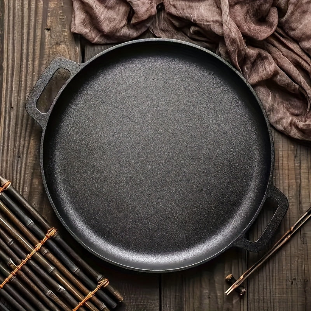 Cast Iron Skillet Pan Griddle Round Multi Cooking Surface with Dual Handles