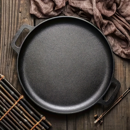 Cast Iron Skillet Pan Griddle Round Multi Cooking Surface with Dual Handles