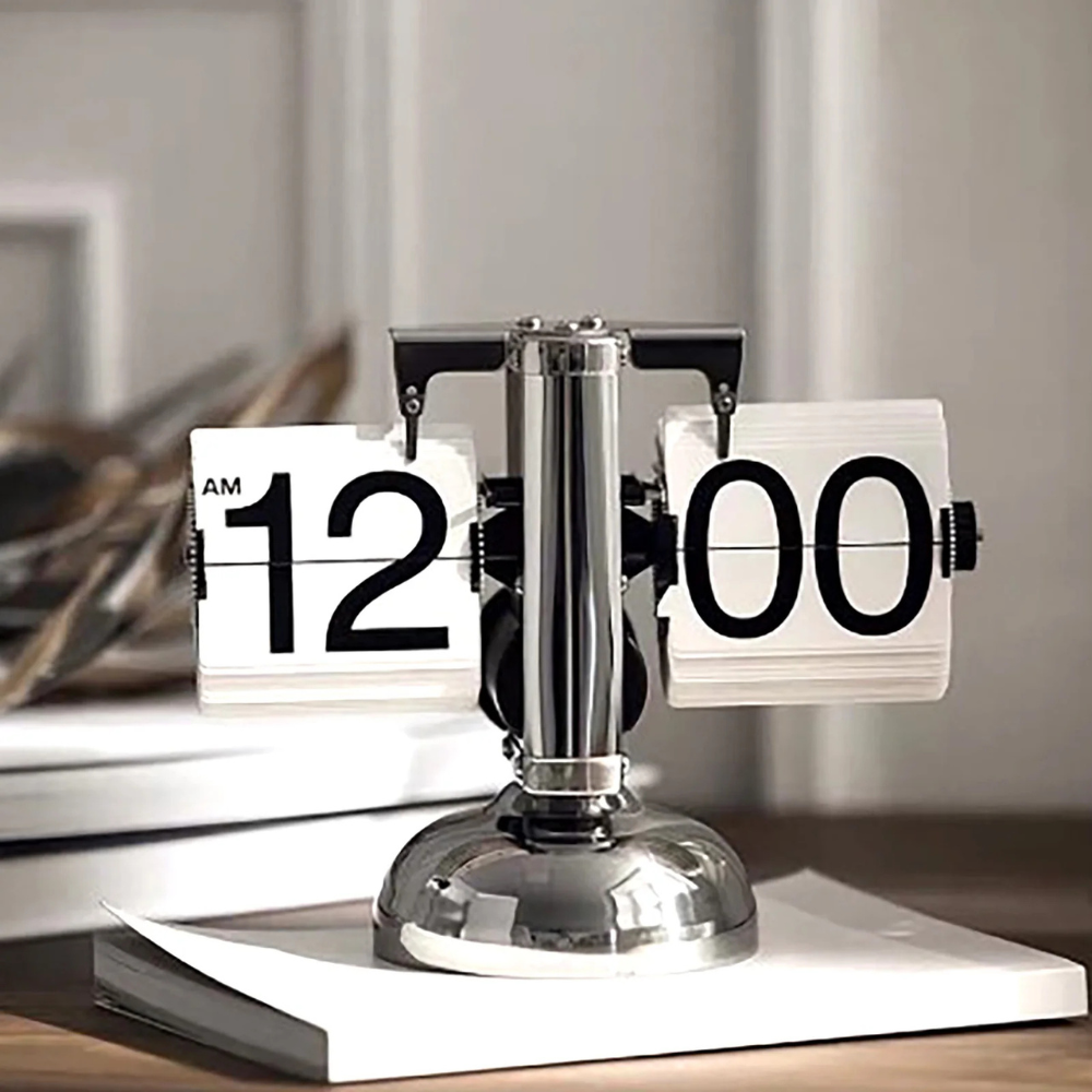 Retro Mens Flip Clock With Stainless Steel Frame