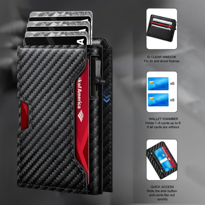 Wallet Slim RFID Blocking Carbon Fiber Look Card Holder Pocket Bifold