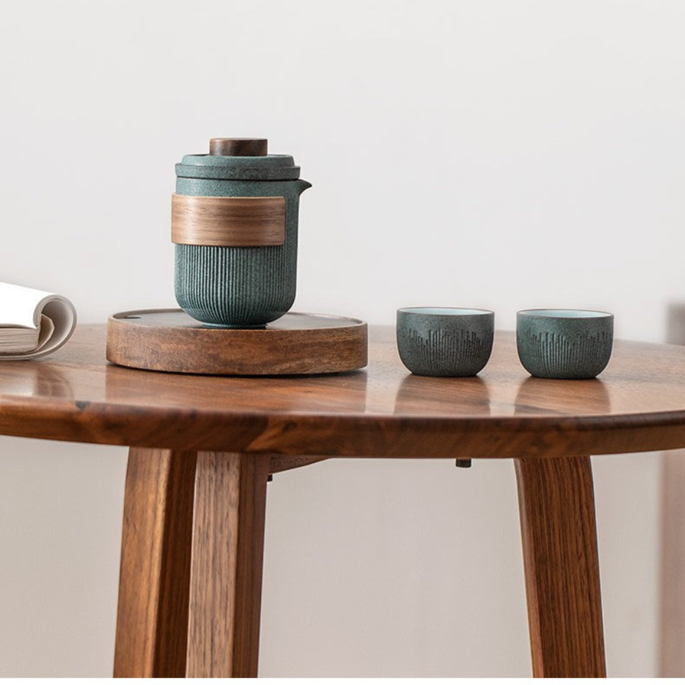 Portable Tea Set For Travel, Bluestone Glazed Style Set
