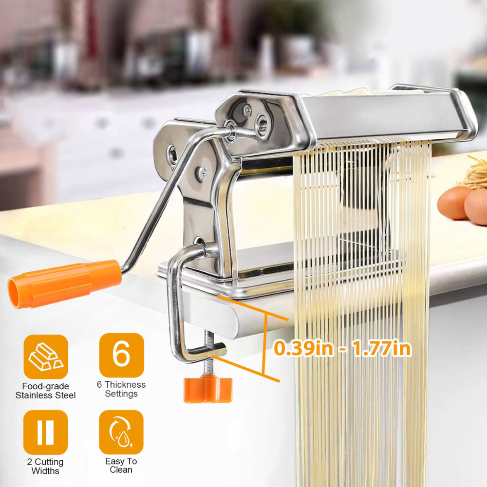 Pasta Maker Machine Stainless Steel Manual Roller Press with 6 Settings