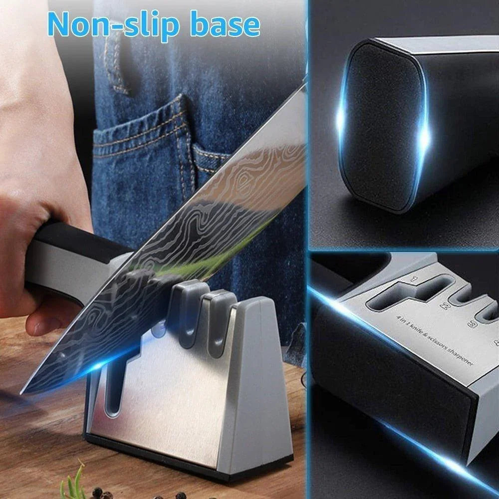 Knife Sharpener 4 in 1 Manual Pull-Through Tool for Blades and Scissors