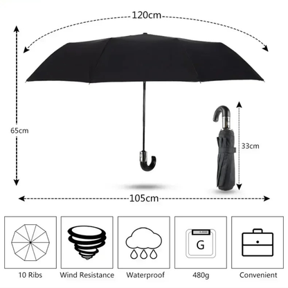 Foldable Umbrella with Automatic 10 Rib Windproof Shield - Business Design
