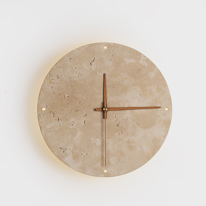 Modern Minimalist Wall Clock Travertine Natural Stone Backlit LED Sconce