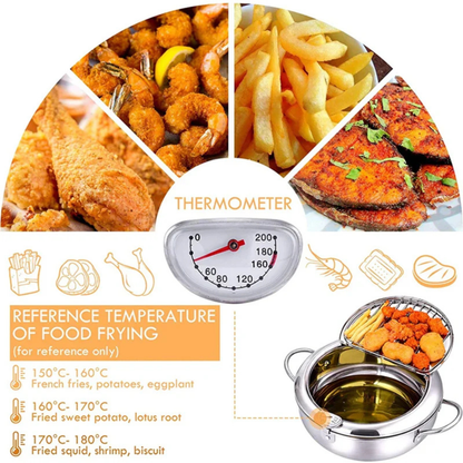 Stainless Steel Deep Frying Pot With Thermometer For Frying Food - Deep Fryer