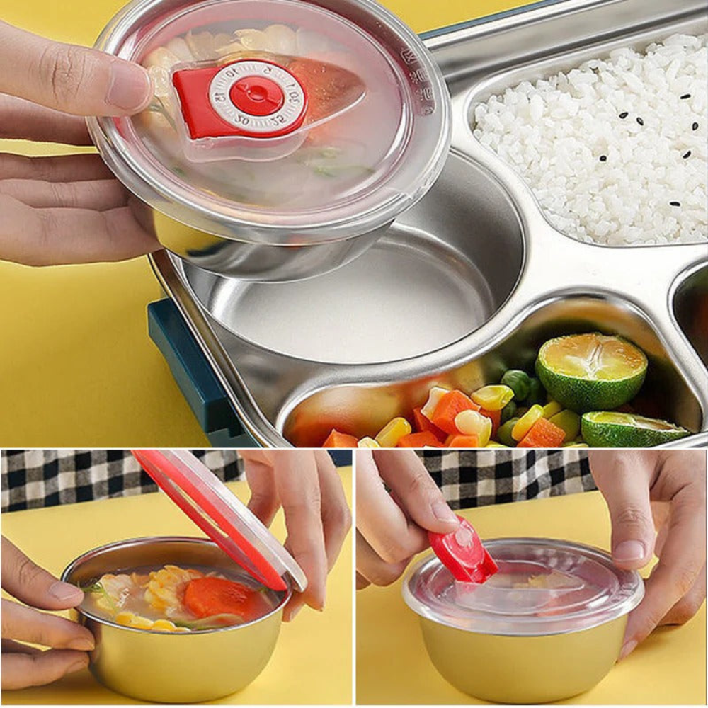 Thermal Lunch Box With 4 Leakproof Compartments & Sealed Pot Stainless Steel