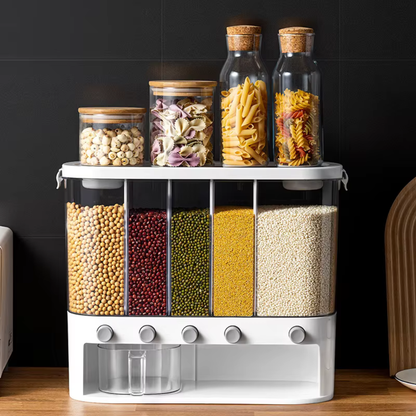 Multi-Compartment Airtight Grain Storage Container, Kitchen Dispenser Pantry Organiser