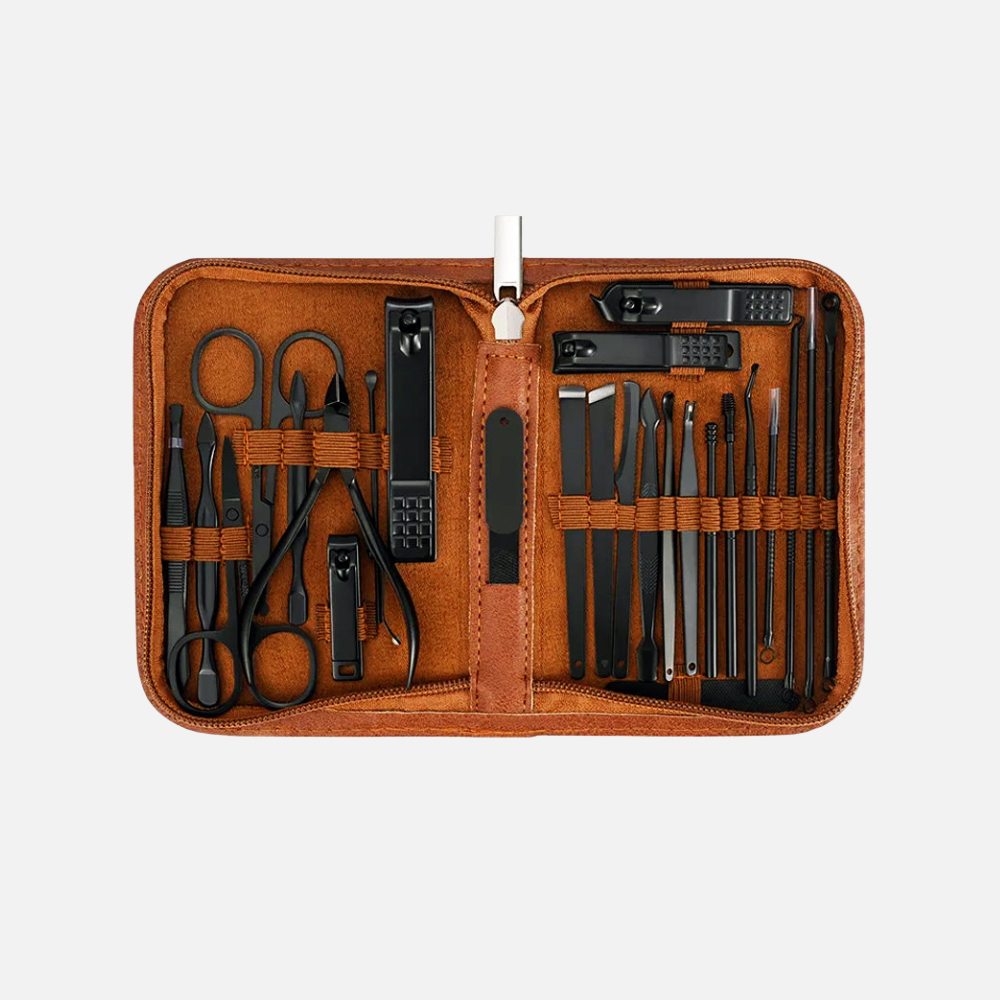 Portable Full Nail Clipper Travel Set In Case - Complete Mens Grooming Set