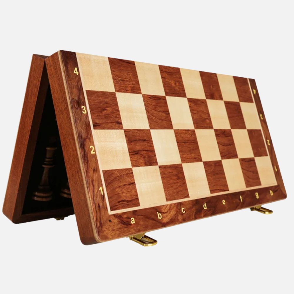 Folding Wooden Chess Set, Integrated Storage For Chess Pieces