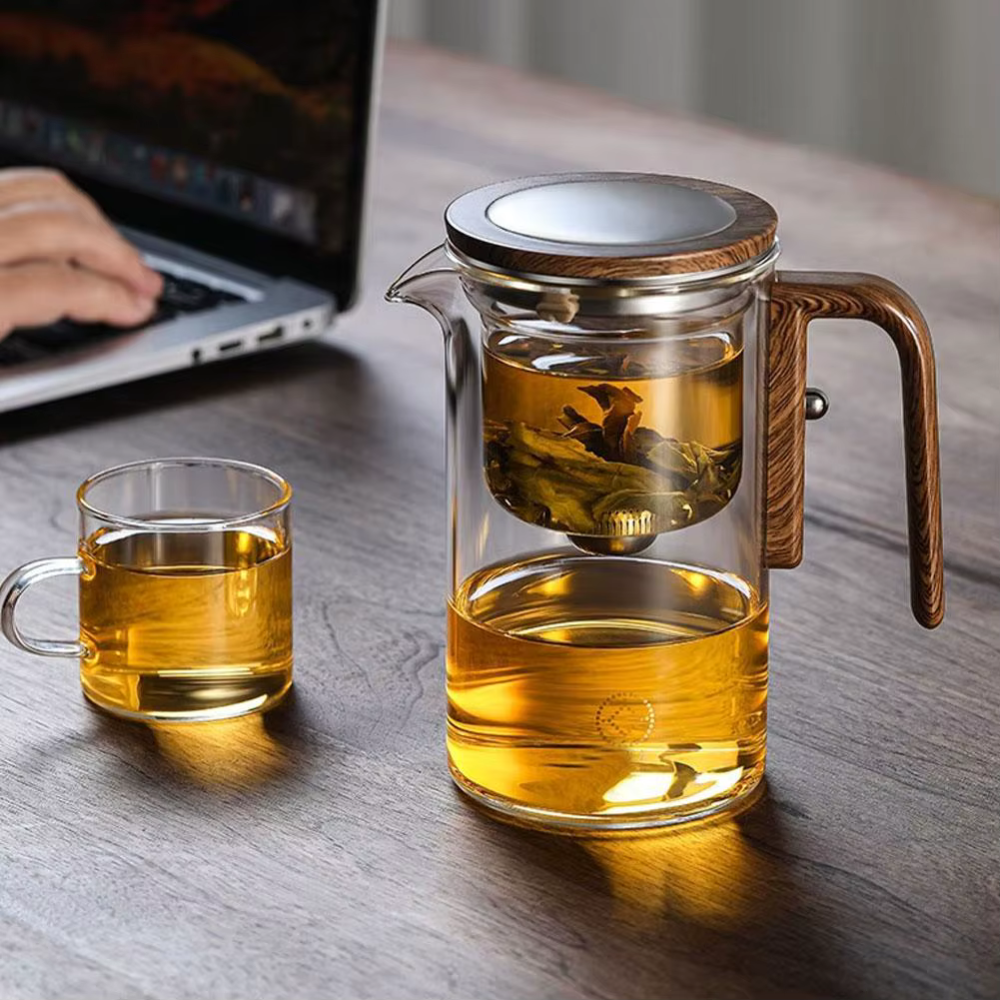 Magnetic Filtration Glass Teapot, Tea Kettle With Filter & Wooden Handle
