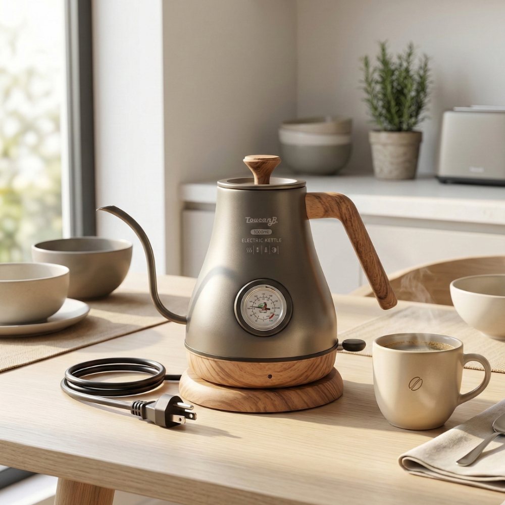 Stainless Steel Electric Tea Kettle with Gooseneck Spout and Thermostat Regulation