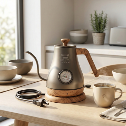 Stainless Steel Electric Tea Kettle with Gooseneck Spout and Thermostat Regulation